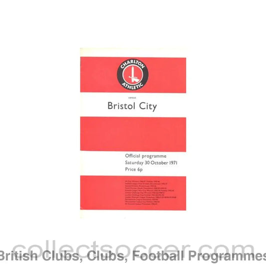 1971 - Charlton Athletic v Bristol City official programme 30/10/1971 Football League