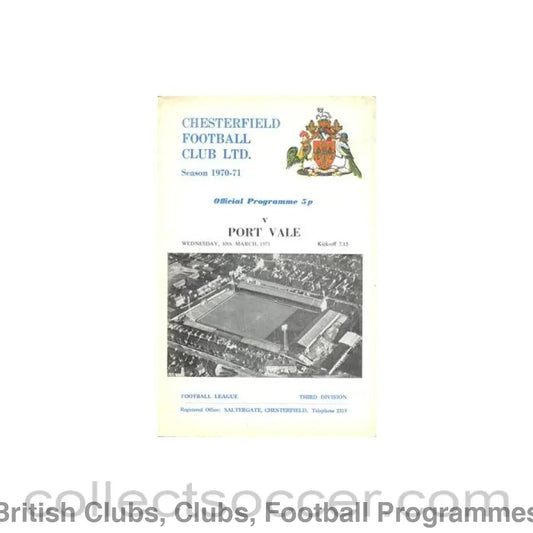 1971 - Chesterfield v Port Vale official programme 10/03/1971 Football League