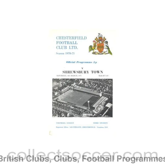 1971 - Chesterfield v Shrewsbury Town official programme 06/03/1971 Football League