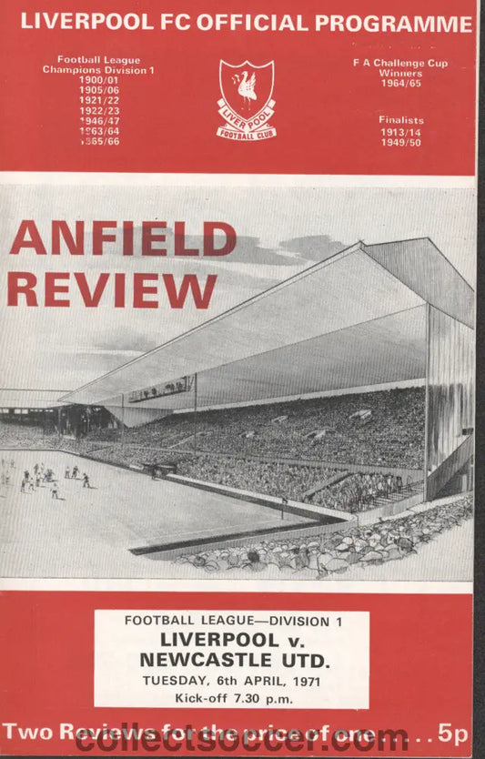 1971 Liverpool V Newcastle United Official Programme 6/4/1971