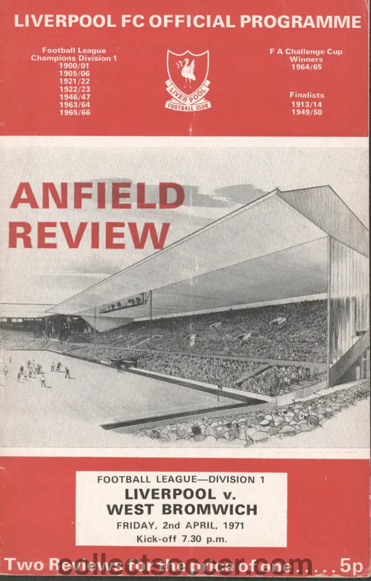 1971 Liverpool v West Bromwich Albion Official Programme 2/4/1971