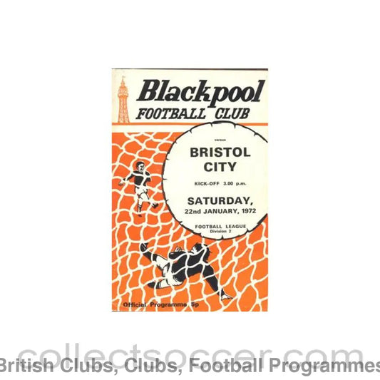 1972 - Blackpool v Bristol City official programme 22/01/1972 Football League