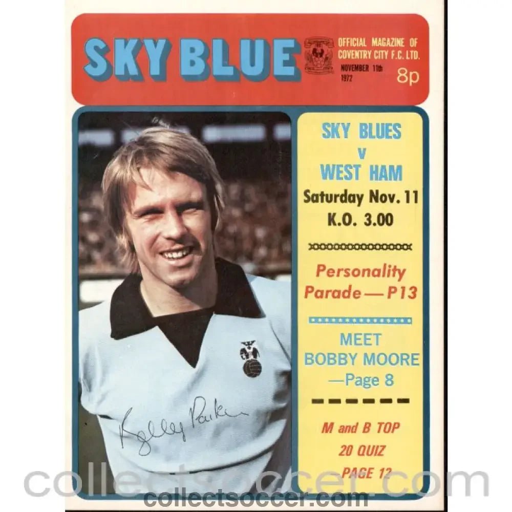 1972 - Coventry City v West Ham United FC Programme 11/11/1972 - Collect Soccer