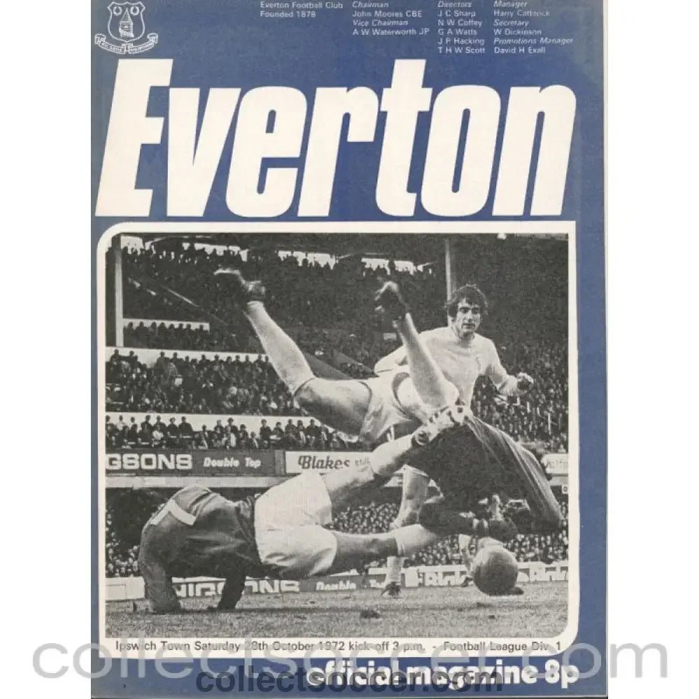 1972 - Everton v Ipswich Town Official Programme 28/10/1972 - Collect Soccer