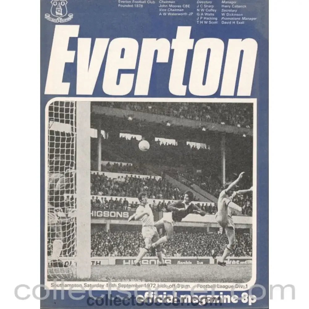 1972 - Everton v Southampton Official Programme 16/9/1972 - Collect Soccer