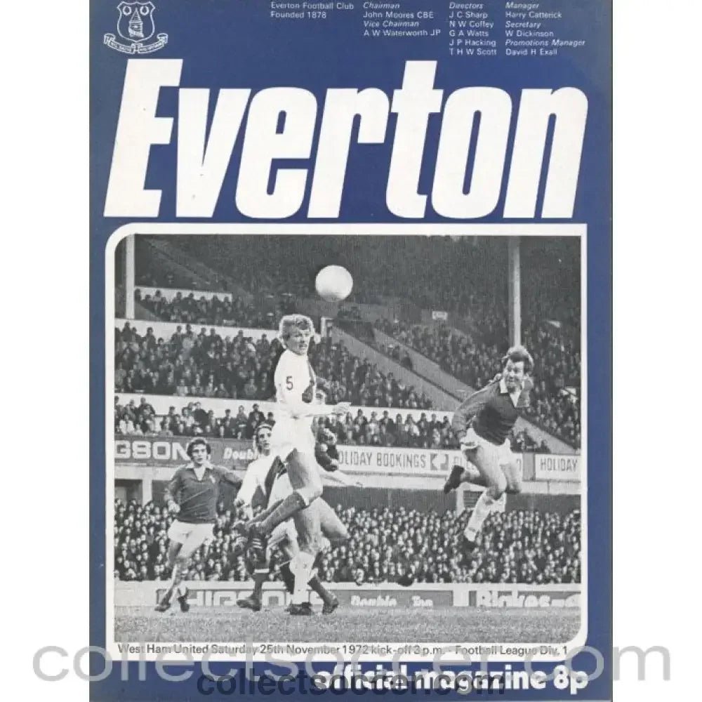 1972 - Everton v West Ham United Official Programme 25/11/1972 - Collect Soccer