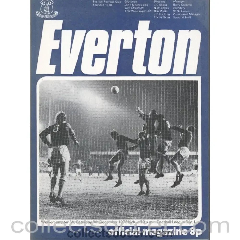 1972 - Everton v Wolverhampton Wanderers Programme 9/12/1972 - Collect Soccer