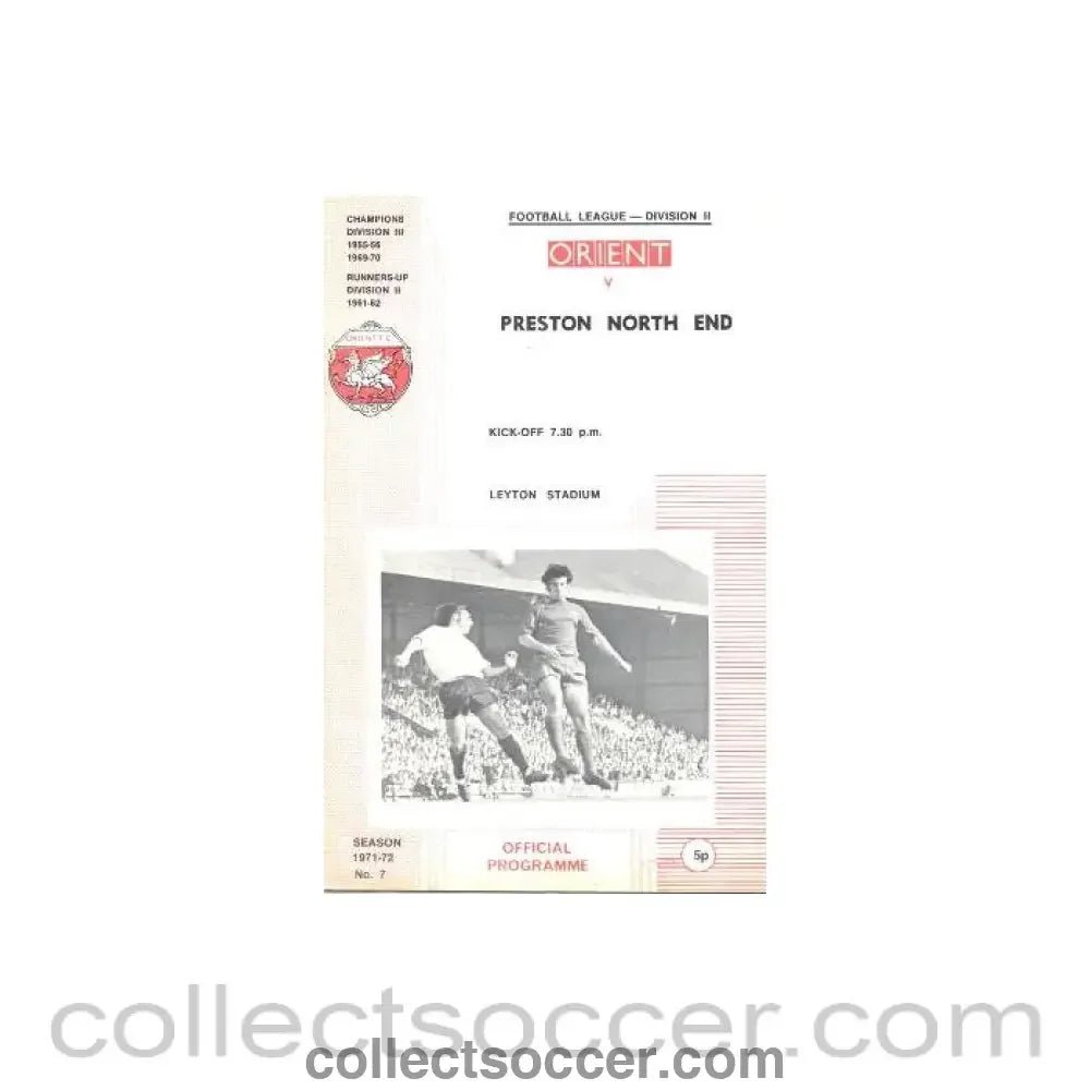 1972 - Leyton Orient v Preston North End official programme 29/01/1972 Football League - Collect Soccer