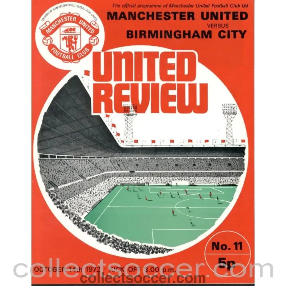 1972 - Manchester United v Birmingham City Programme 14/10/1972 - Collect Soccer