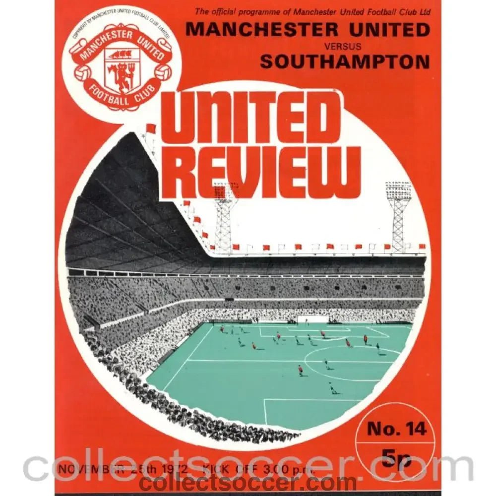 1972 - Manchester United v Southampton Programme 25/11/1972 - Collect Soccer