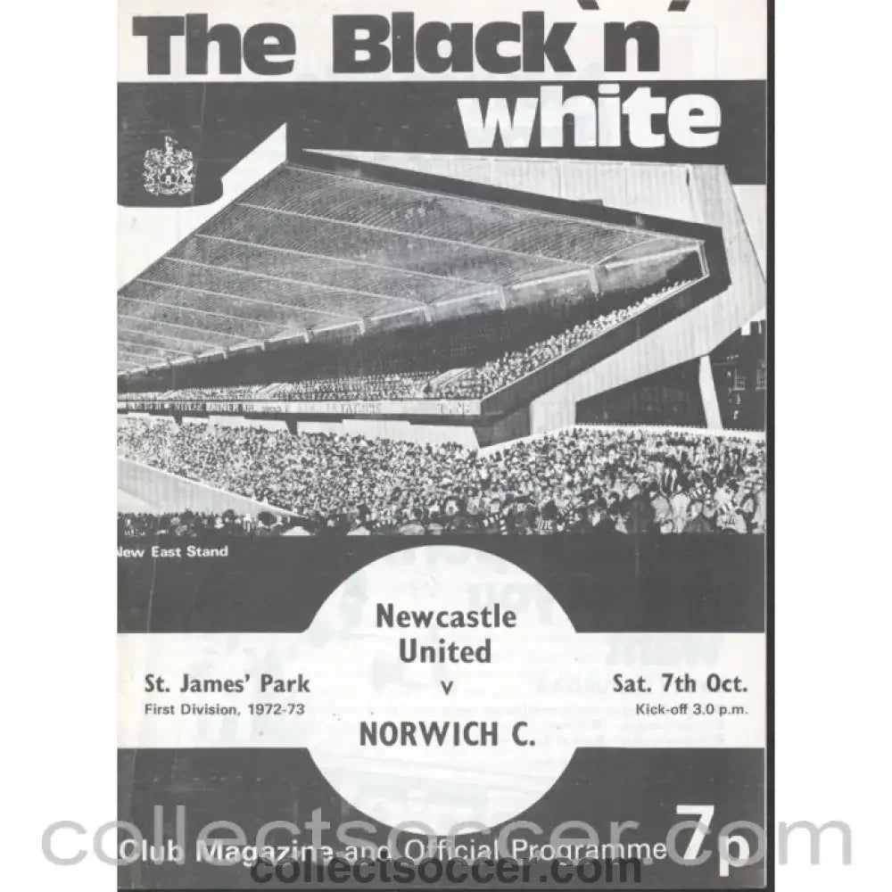 1972 - Newcastle United v Norwich City Programme 7/10/1972 - Collect Soccer