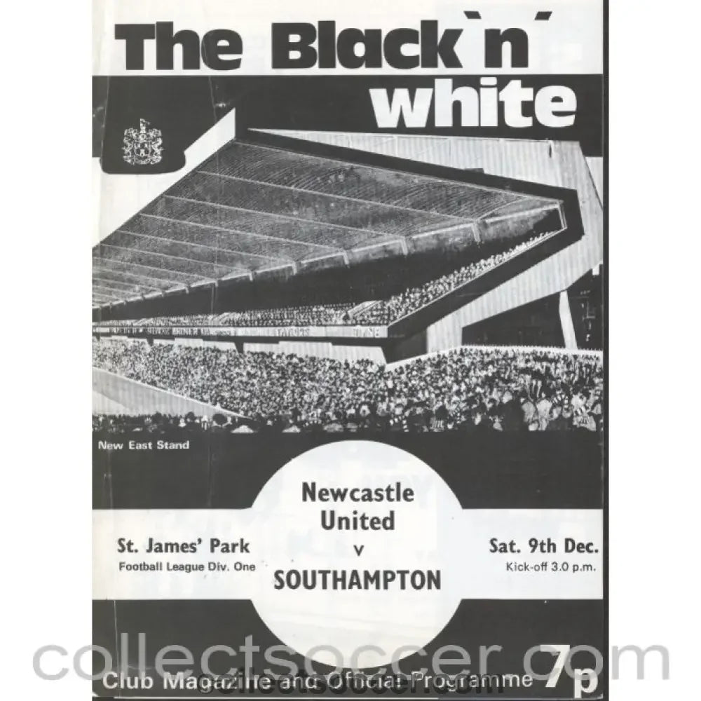 1972 - Newcastle United v Southampton Programme 9/12/1972 - Collect Soccer