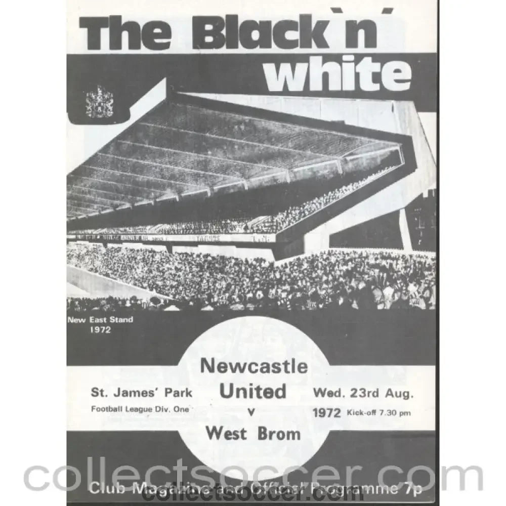1972 - Newcastle United v West Bromwich Albion Programme 23/08/1972 - Collect Soccer