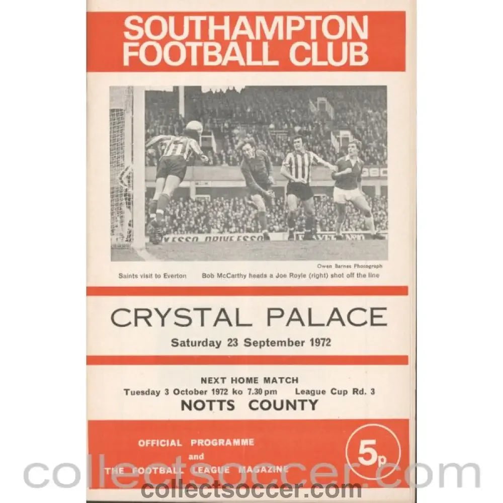 1972 - Southampton v Crystal Palace 23/09/1972 Football Programme - Collect Soccer