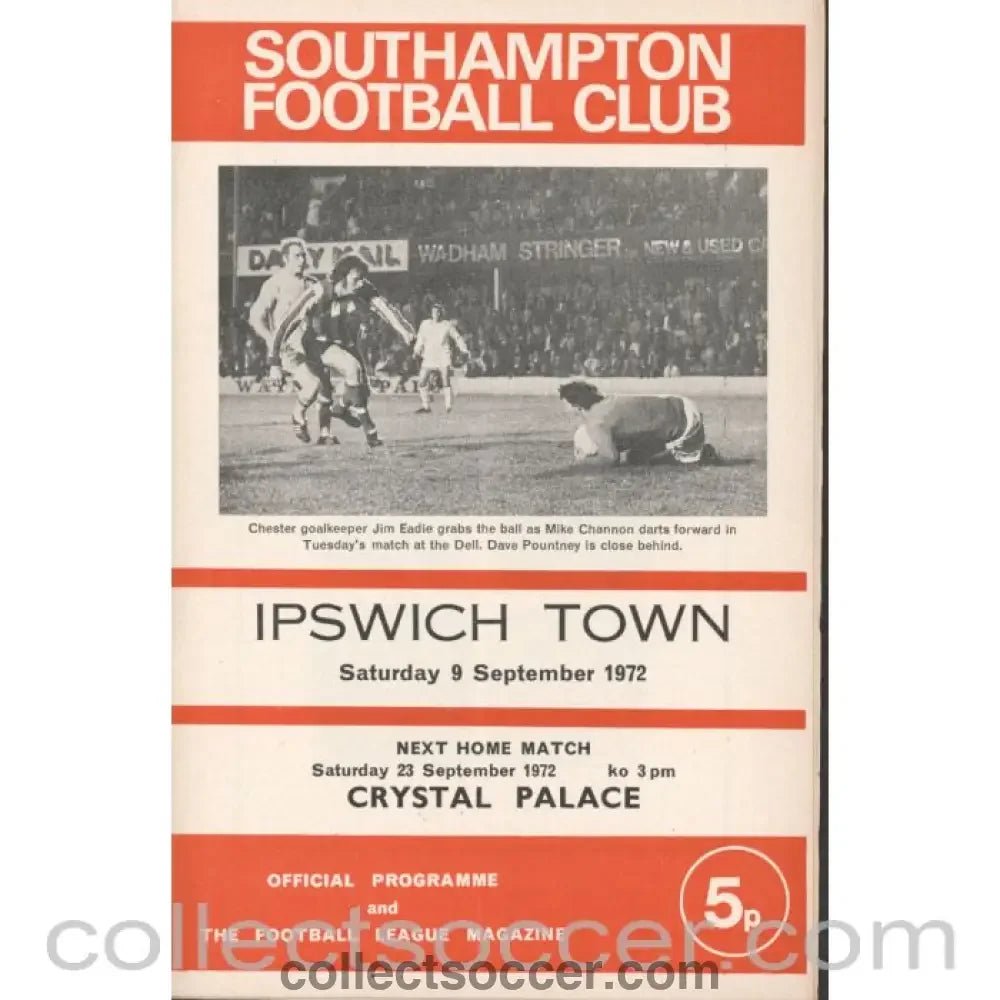 1972 - Southampton v Ipswich Town 9/09/1972 Football Programme - Collect Soccer