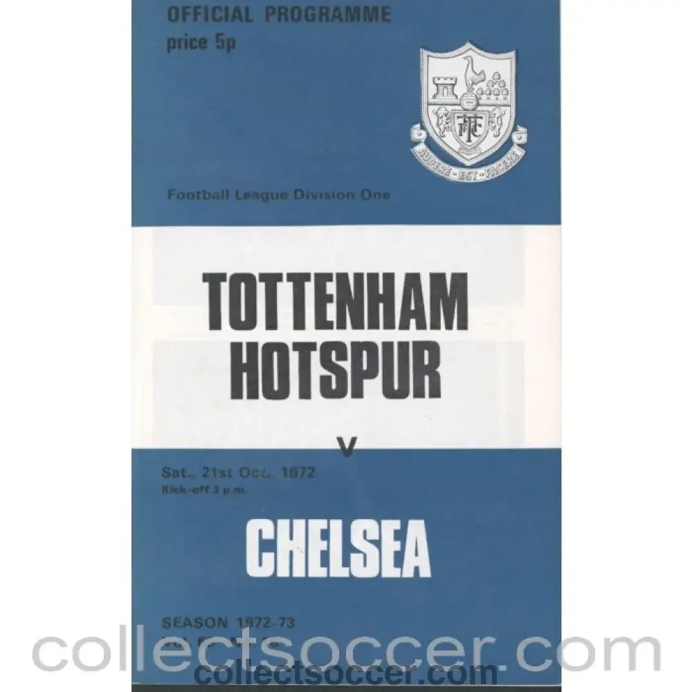 1972 - Tottenham Hotspur v Chelsea 21/10/1972 Programme - Collect Soccer