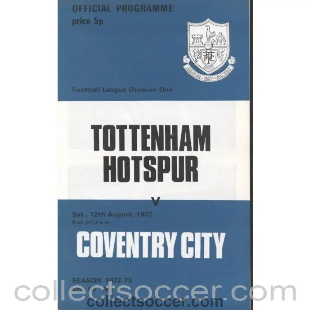 1972 - Tottenham Hotspur v Coventry City Programme 12/08/1972 - Collect Soccer