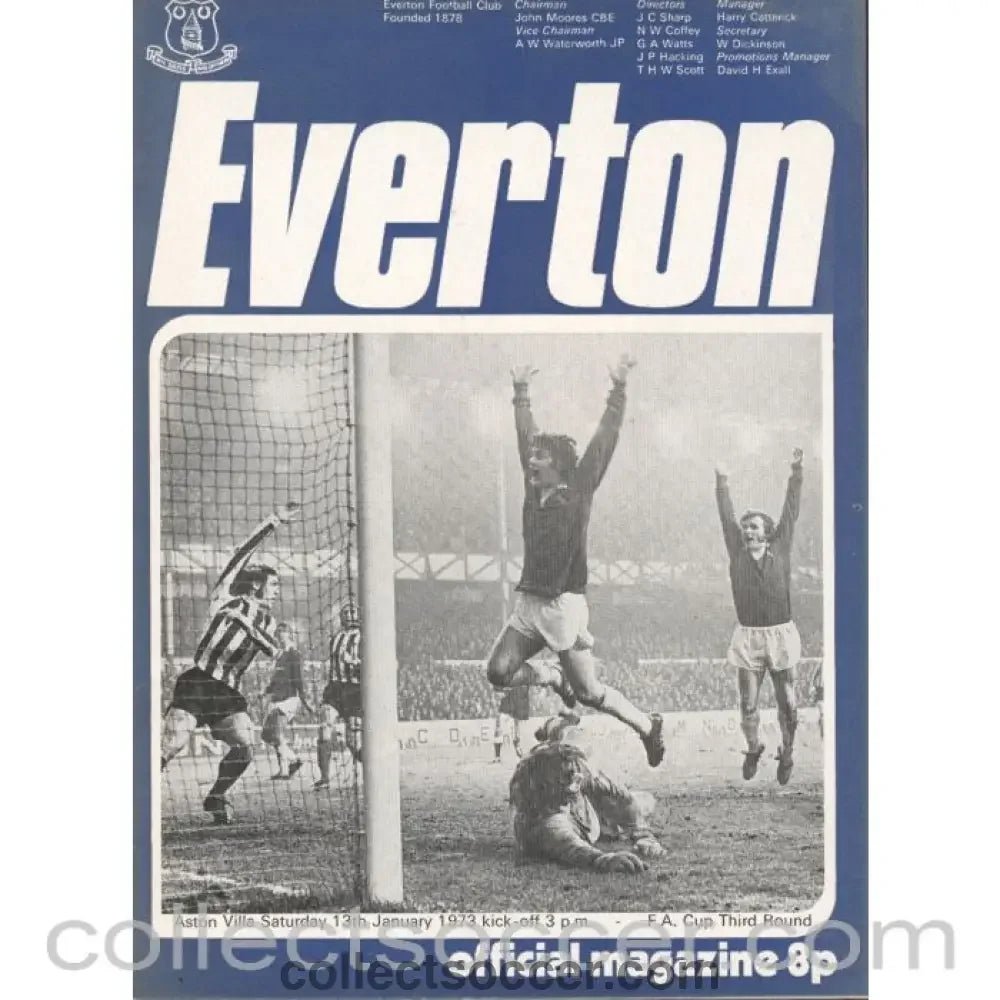 1973 - Everton v Aston Villa FA Cup 3rd Round Official Programme 17/1/1973 - Collect Soccer