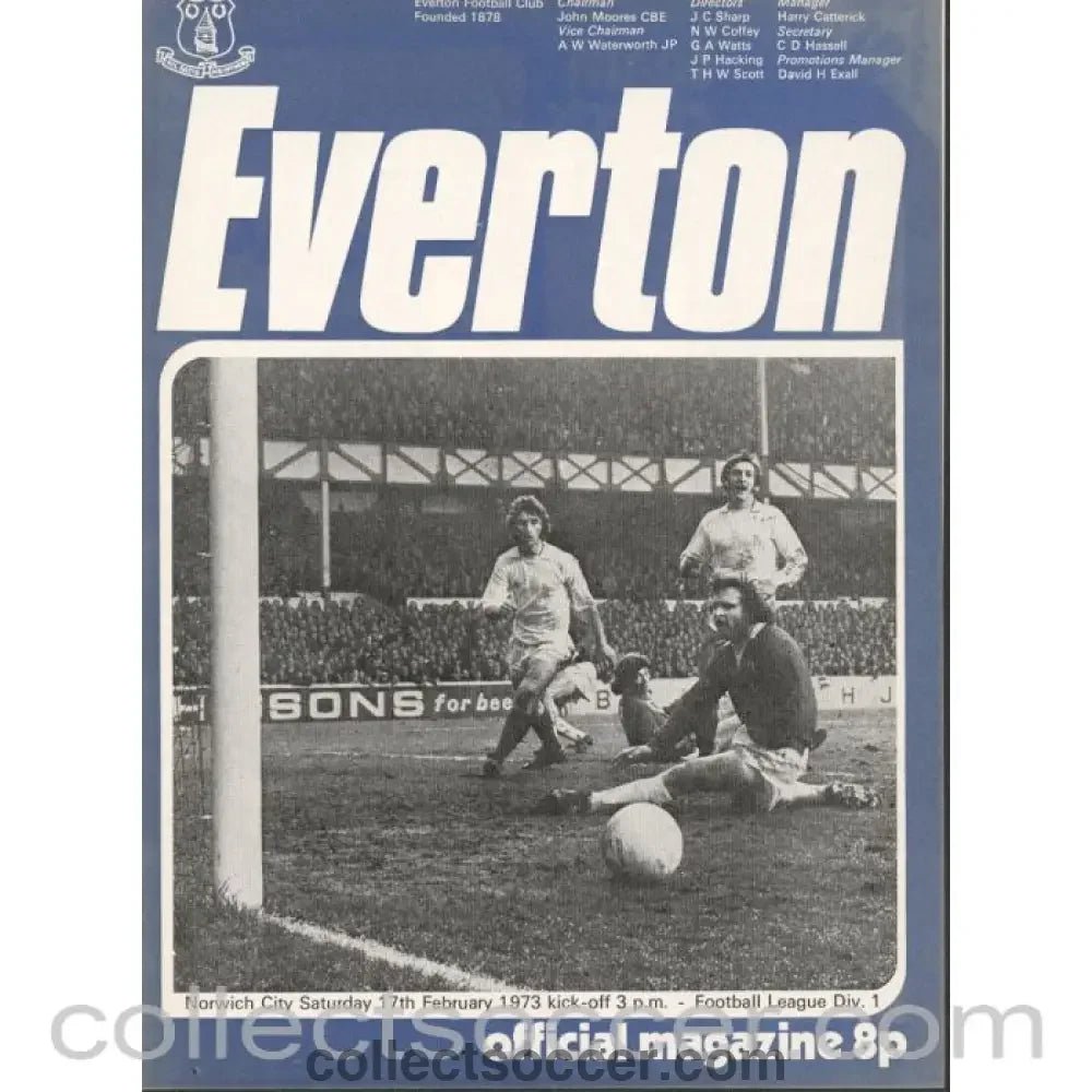 1973 - Everton v Norwich City Official Programme 17/2/1973 - Collect Soccer