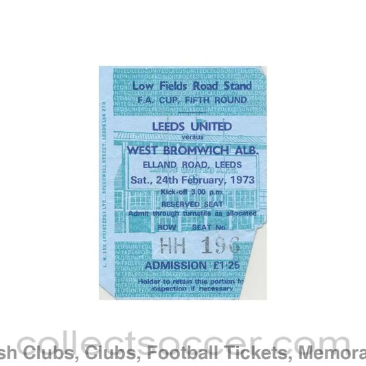 1973 - Leeds United v West Bromwich Albion ticket 24/02/1973 F.A. Cup