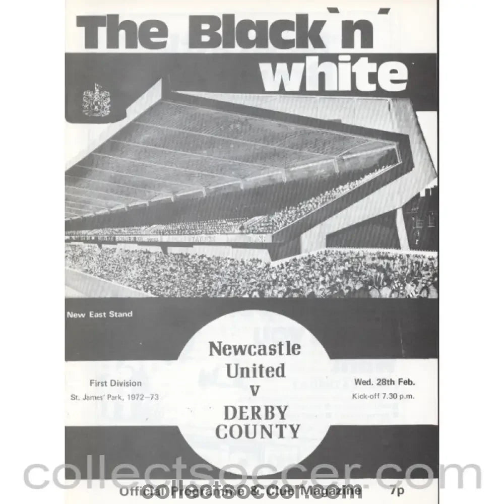 1973 - Newcastle United v Derby County Programme 28/2/1973 - Collect Soccer