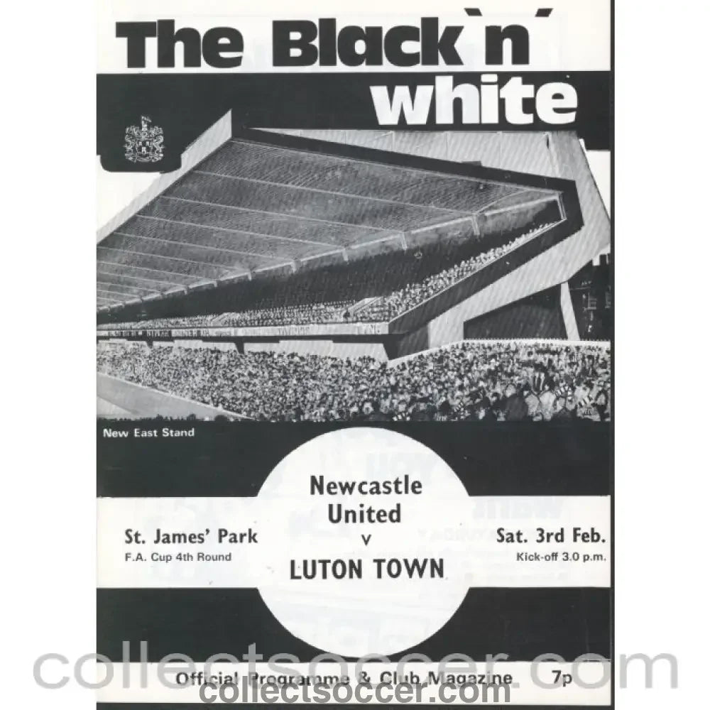 1973 - Newcastle United v Luton Town FA Cup 4th Round Programme 3/2/1973 - Collect Soccer