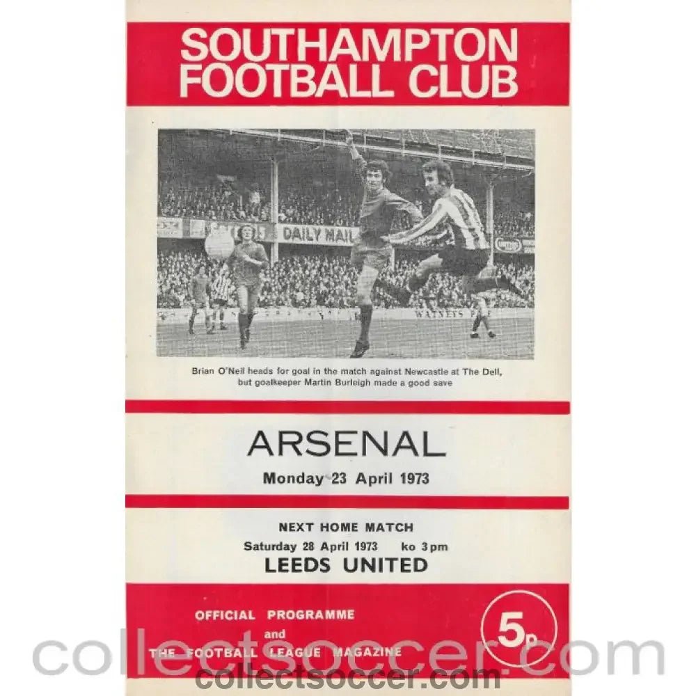 1973 - Southampton v Arsenal Official Programme 23/4/1973 - Collect Soccer