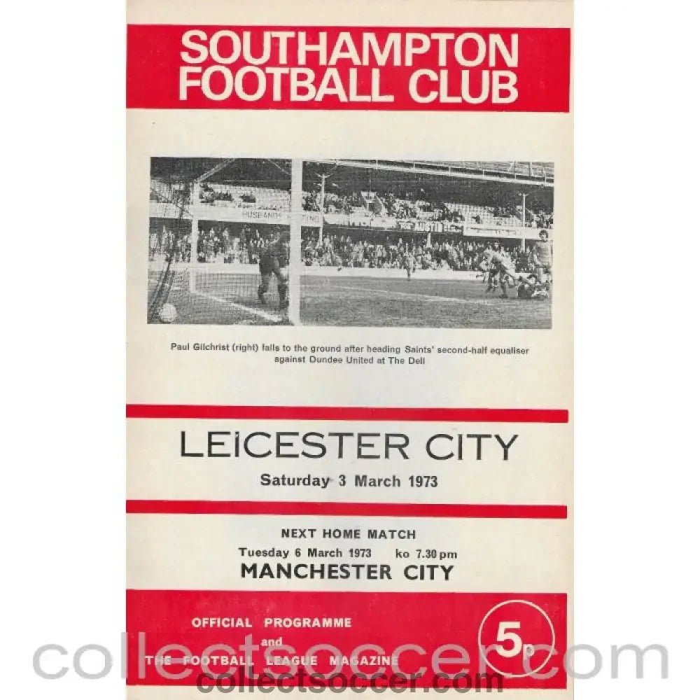 1973 - Southampton v Leicester City Official Programme 3/3/1973 - Collect Soccer