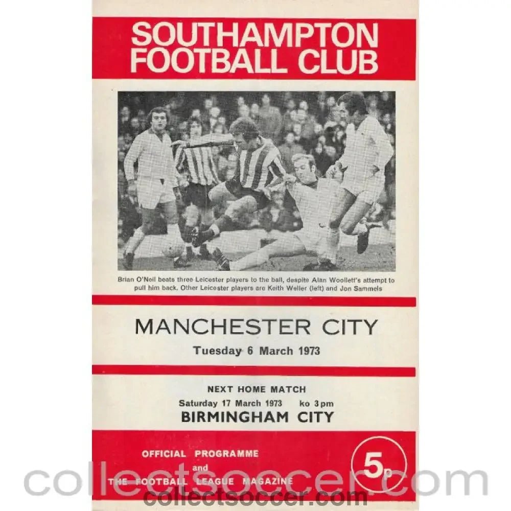 1973 - Southampton v Manchester City Official Programme 6/3/1973 - Collect Soccer