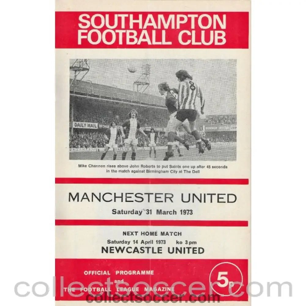 1973 - Southampton v Manchester United Official Programme 31/3/1973 - Collect Soccer