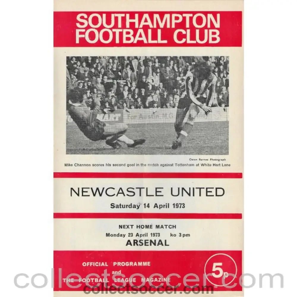 1973 - Southampton v Newcastle United Official Programme 14/4/1973 - Collect Soccer