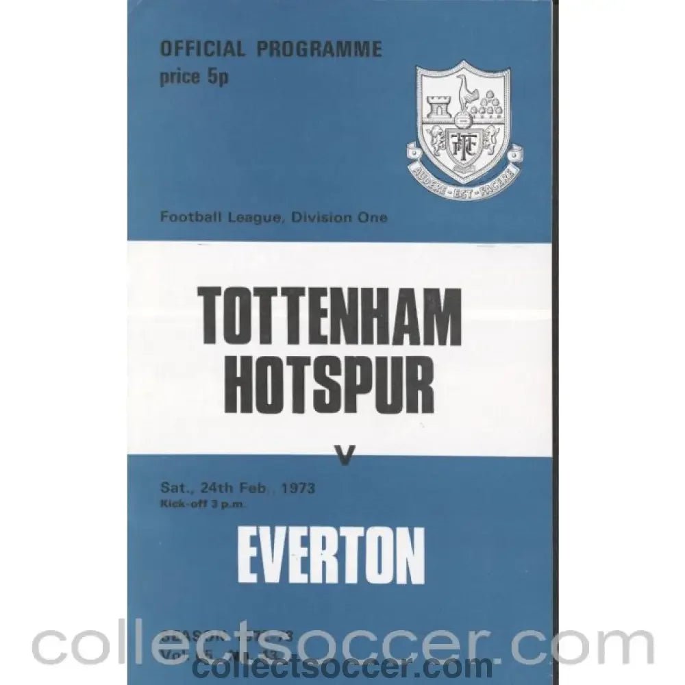 1973 - Tottenham Hotspur v Everton Programme 24/2/1973 - Collect Soccer