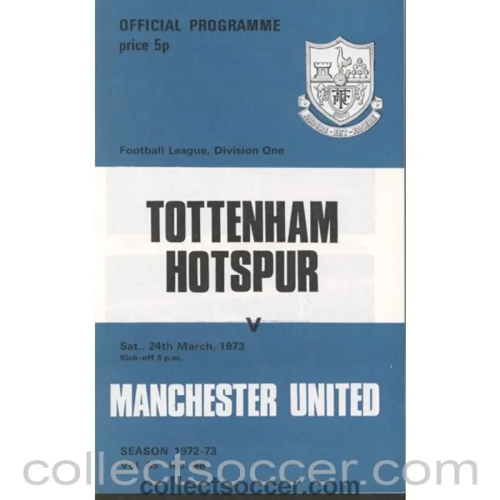 1973 - Tottenham Hotspur v Manchester United Programme 24/03/1973 - Collect Soccer