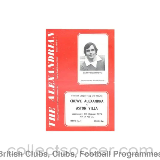1974 - Crewe Alexandra v Aston Villa official programme 09/10/1974 Football League