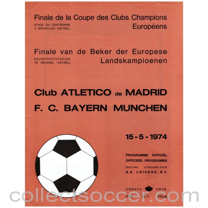 1974 European Cup Final Atletico Madrid v Bayern Munich Official Programme