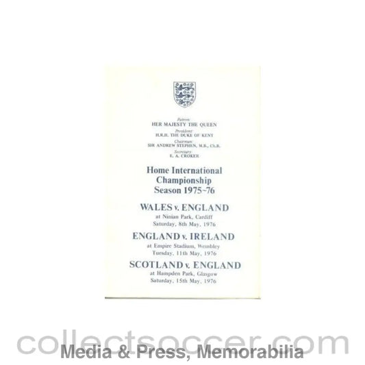 1975 - Home International Championship 1975-1976 table of events 15/05/1976