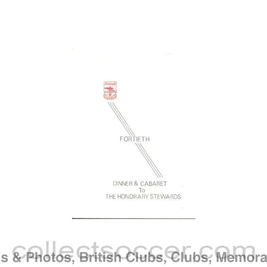 1976 - Arsenal - 14th Dinner & Cabaret to The Honorary Stewards of Arsenal FC menu with ribbon 06/12/1976