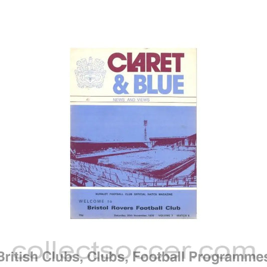1976 - Burnley v Bristol Rovers official programme 20/11/1976