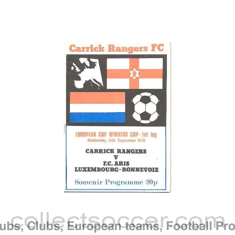 1976 Carrick Rangers v Aris Luxembourg-Bonnevoie official programme 15/09/1976 European Cup Winners Cup