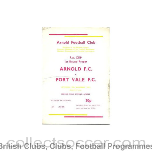 1977 - Arnold v Port Vale official programme 26/11/1977