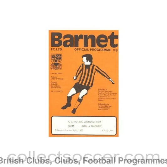 1977 - Barnet v Erith & Belvedere official programme 08/10/1977