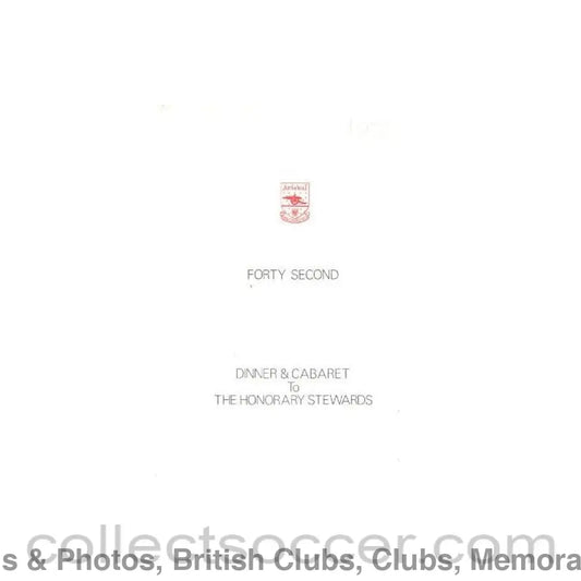 1978 - Arsenal - Dinner & Cabaret to The Honorary Stewards of Arsenal FC menu 04/12/1978