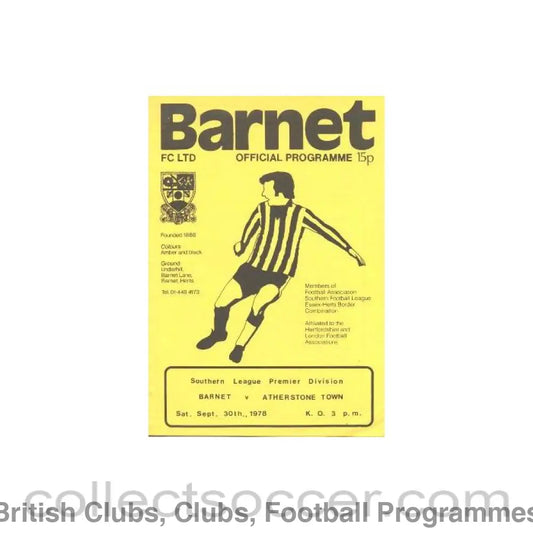1978 - Barnet v Atherstone Town official programme 30/09/1978