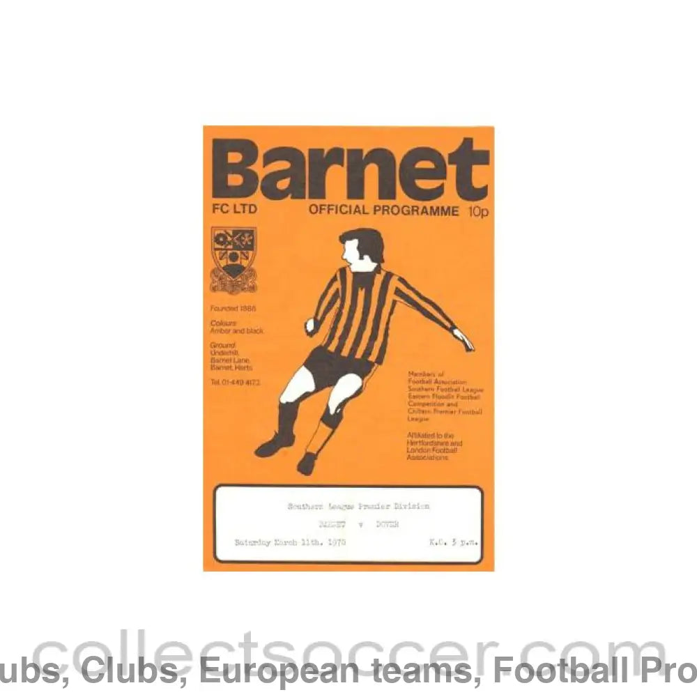 1978 - Barnet v Dover official programme 11/03/1978 Southern League Premier Division