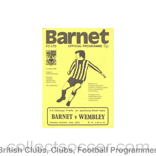 1978 - Barnet v Wembley official programme 17/10/1978 F.A. Trophy