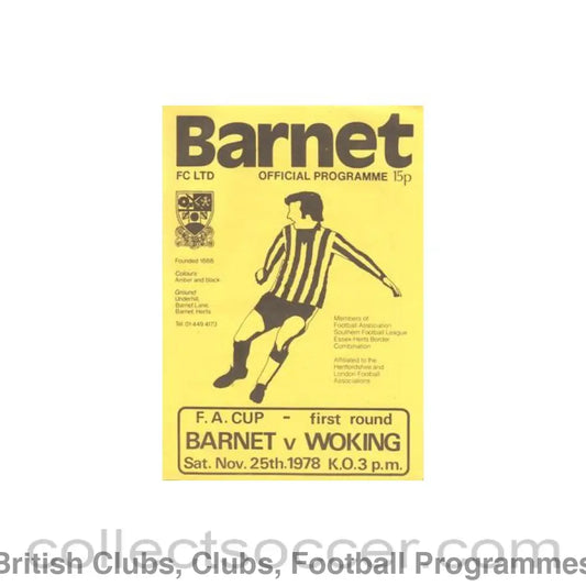 1978 - Barnet v Woking official programme 25/11/1978 F.A. Cup