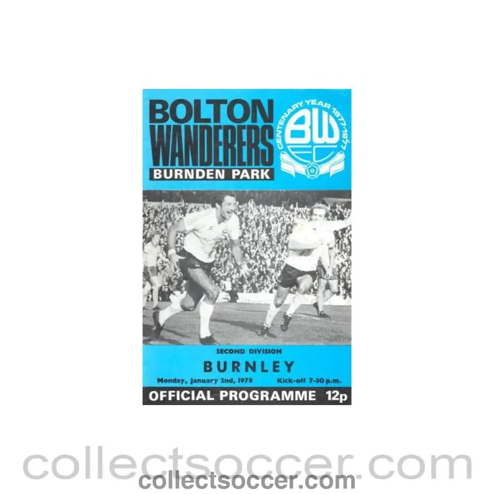 1978 - Bolton Wanderers v Burnley official programme 02/01/1978 Football League