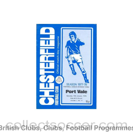1978 - Chesterfield v Port Vale official programme 14/01/1978 Football League