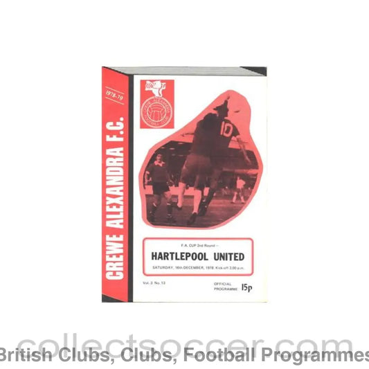1978 - Crewe Alexandra v Hartlepool United official programme 16/12/1978 F.A. Cup