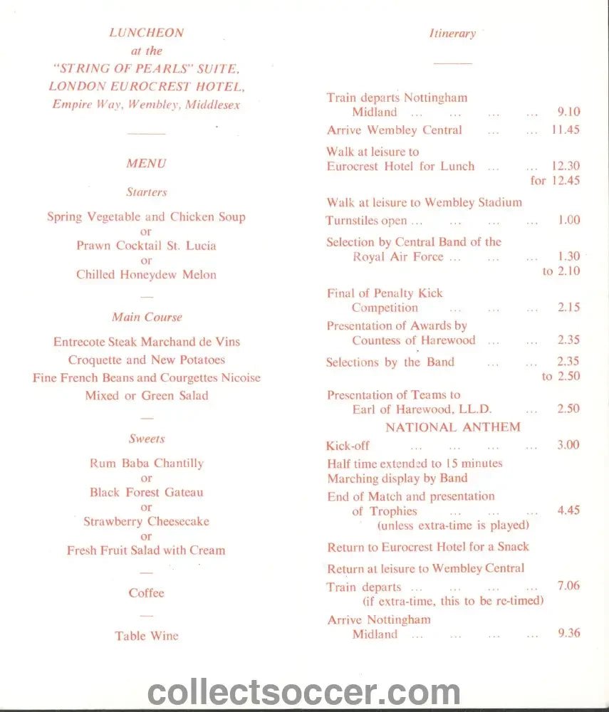 1978 League Cup Final Nottingham Forest v Liverpool Rare Itinerary - Collect Soccer